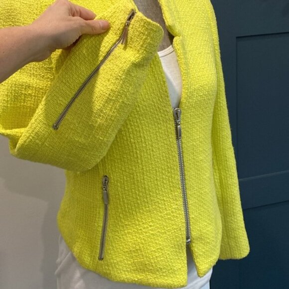 Zara Neon Yellow Tweed Blazer Jacket Size Large - Picture 10 of 15